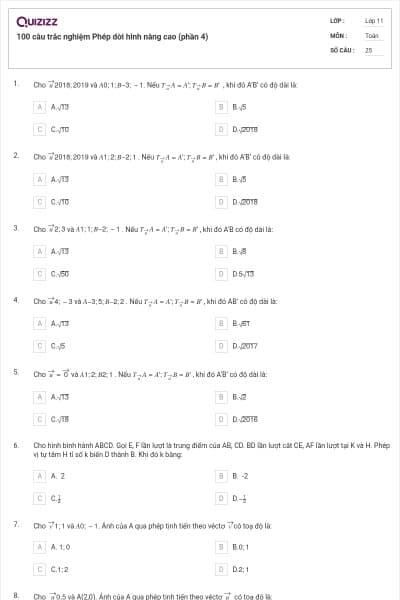 100 câu trắc nghiệm Phép dời hình nâng cao (phần 4)
