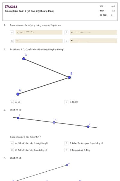 Trắc nghiệm Toán 2 (có đáp án): Đường thẳng