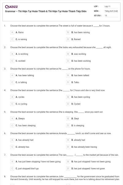 Grammar – Thì Hiện Tại Hoàn Thành & Thì Hiện Tại Hoàn Thành Tiếp Diễn