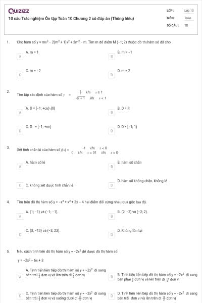 10 câu  Trắc nghiệm Ôn tập Toán 10 Chương 2 có đáp án (Thông hiểu)