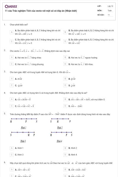 11 câu Trắc nghiệm Tích của vectơ với một số có đáp án (Nhận biết)