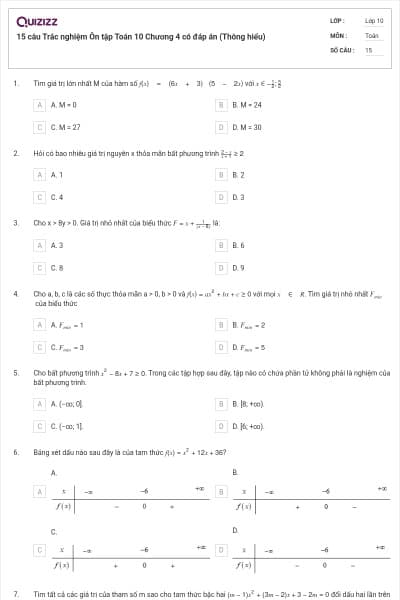 15 câu Trắc nghiệm Ôn tập Toán 10 Chương 4 có đáp án (Thông hiểu)