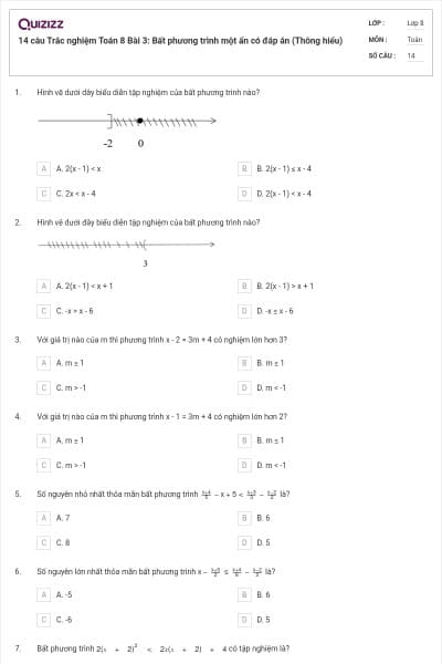 14 câu Trắc nghiệm Toán 8 Bài 3: Bất phương trình một ẩn có đáp án (Thông hiểu)