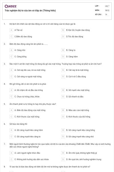 Trắc nghiệm Độ to của âm có đáp án (Thông hiểu)