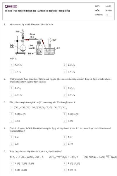 15 câu  Trắc nghiệm Luyện tập : Ankan có đáp án (Thông hiểu)