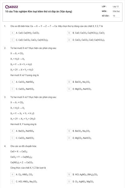 10 câu Trắc nghiệm Kim loại kiềm thổ có đáp án (Vận dụng)
