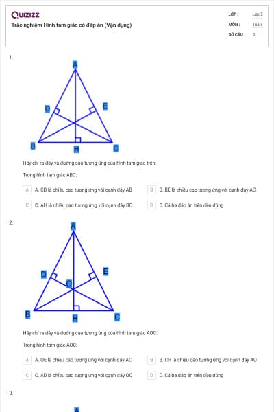 Trắc nghiệm Hình tam giác có đáp án (Vận dụng)