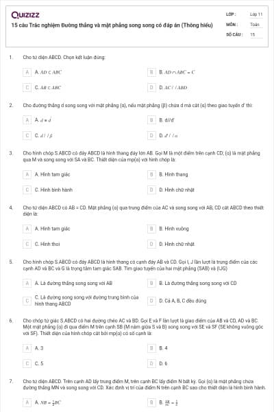 15 câu Trắc nghiệm Đường thẳng và mặt phẳng song song có đáp án (Thông hiểu)