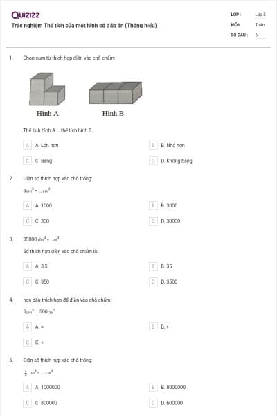 Trắc nghiệm Thể tích của một hình có đáp án (Thông hiểu)