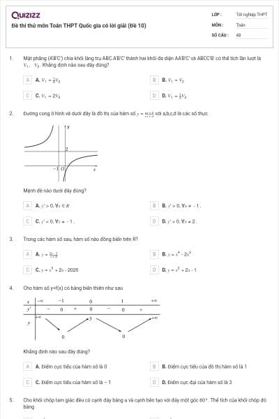 Đề thi thử môn Toán THPT Quốc gia có lời giải (Đề 10)