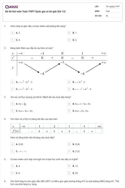 Đề thi thử môn Toán THPT Quốc gia có lời giải (Đề 13)