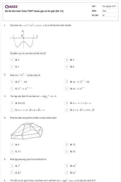 Đề thi thử môn Toán THPT Quốc gia có lời giải (Đề 14)