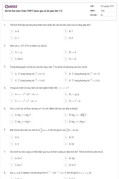 Đề thi thử môn Toán THPT Quốc gia có lời giải (Đề 17)
