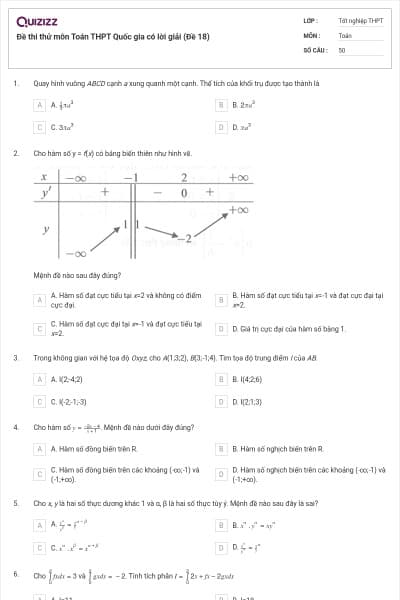 Đề thi thử môn Toán THPT Quốc gia có lời giải (Đề 18)