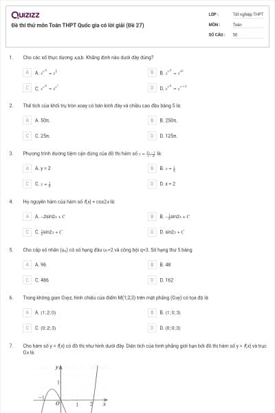 Đề thi thử môn Toán THPT Quốc gia có lời giải (Đề 27)