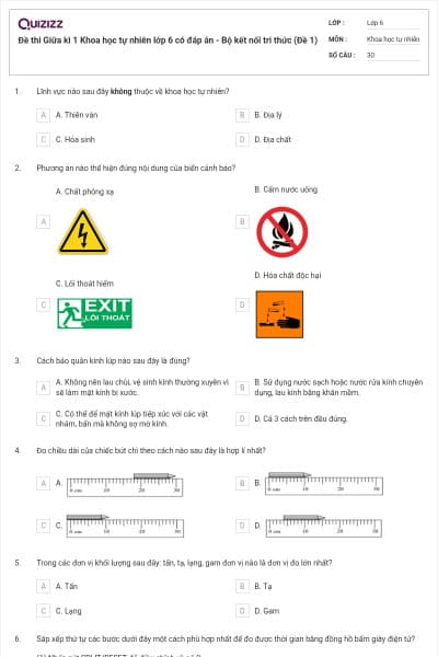 Đề thi Giữa kì 1 Khoa học tự nhiên lớp 6 có đáp án - Bộ kết nối tri thức (Đề 1)