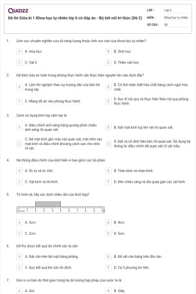Đề thi Giữa kì 1 Khoa học tự nhiên lớp 6 có đáp án - Bộ kết nối tri thức (Đề 2)
