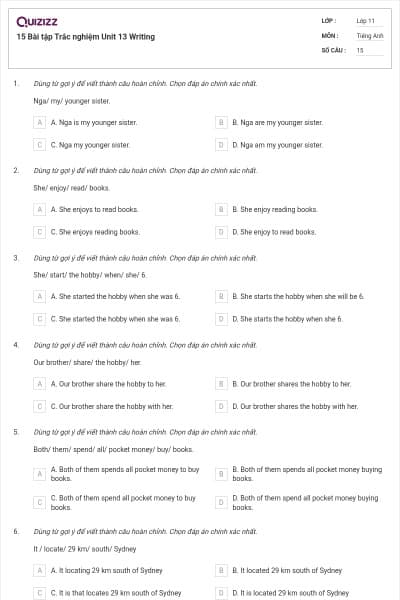 15 Bài tập Trắc nghiệm Unit 13 Writing