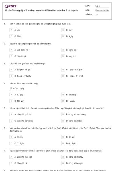 10 câu Trắc nghiệm Khoa học tự nhiên 6 Kết nối tri thức Bài 7 có đáp án