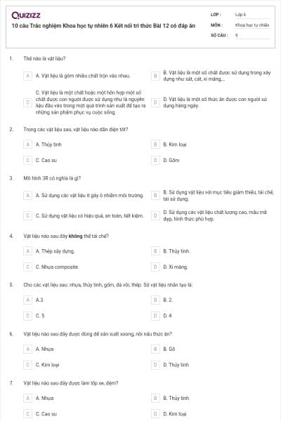 10 câu Trắc nghiệm Khoa học tự nhiên 6 Kết nối tri thức Bài 12 có đáp án