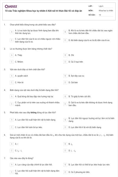 10 câu Trắc nghiệm Khoa học tự nhiên 6 Kết nối tri thức Bài 42 có đáp án