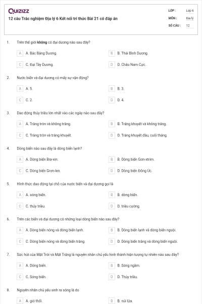 12 câu Trắc nghiệm Địa lý 6 Kết nối tri thức Bài 21 có đáp án