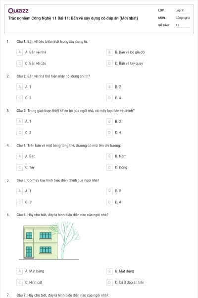 Trắc nghiệm Công Nghệ 11 Bài 11: Bản vẽ xây dựng có đáp án (Mới nhất)