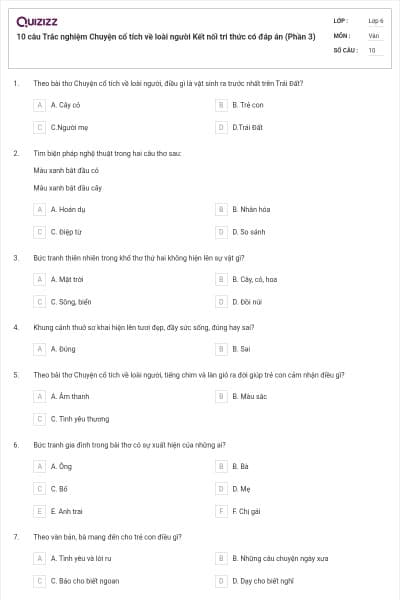 10 câu Trắc nghiệm Chuyện cổ tích về loài người Kết nối tri thức có đáp án (Phần 3)
