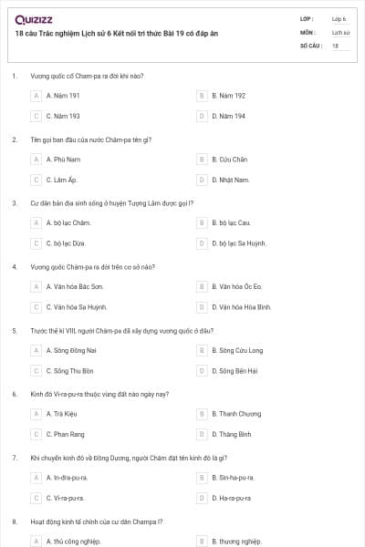18 câu Trắc nghiệm Lịch sử 6 Kết nối tri thức Bài 19 có đáp án