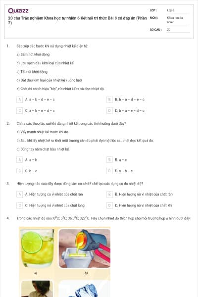 20 câu Trắc nghiệm Khoa học tự nhiên 6 Kết nối tri thức Bài 8 có đáp án (Phần 2)