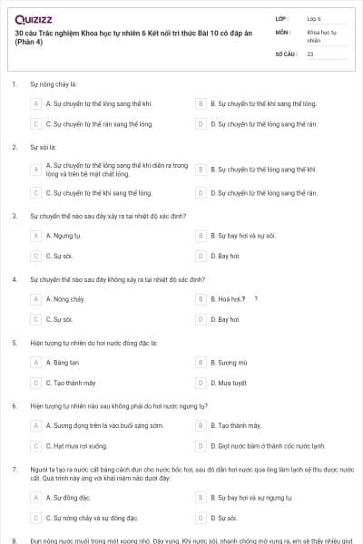 30 câu Trắc nghiệm Khoa học tự nhiên 6 Kết nối tri thức Bài 10 có đáp án (Phần 4)