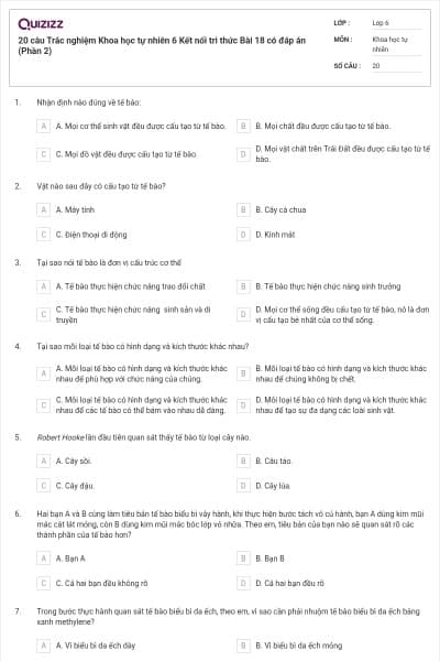 20 câu Trắc nghiệm Khoa học tự nhiên 6 Kết nối tri thức Bài 18 có đáp án (Phần 2)