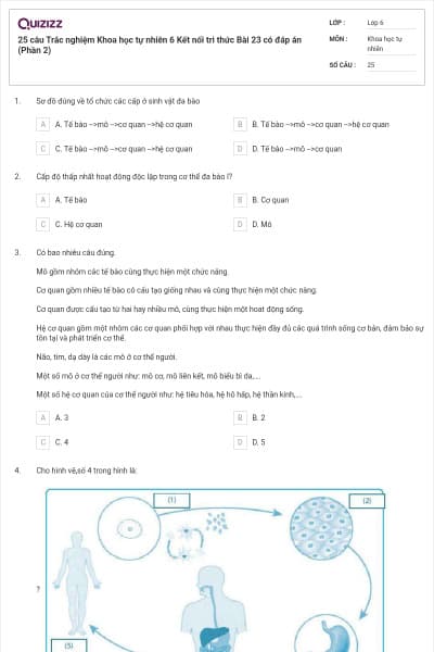 25 câu Trắc nghiệm Khoa học tự nhiên 6 Kết nối tri thức Bài 23 có đáp án (Phần 2)
