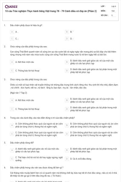 10 câu Trắc nghiệm Thực hành tiếng Việt trang 78 - 79 Cánh diều có đáp án (Phần 2)