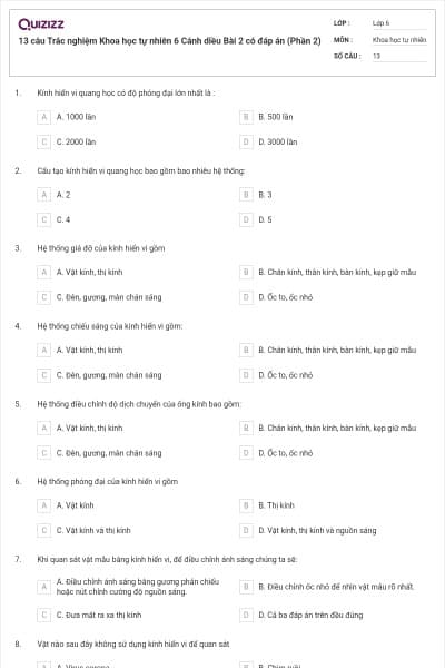 13 câu Trắc nghiệm Khoa học tự nhiên 6 Cánh diều Bài 2 có đáp án (Phần 2)