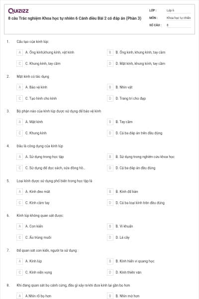 8 câu Trắc nghiệm Khoa học tự nhiên 6 Cánh diều Bài 2 có đáp án (Phần 3)