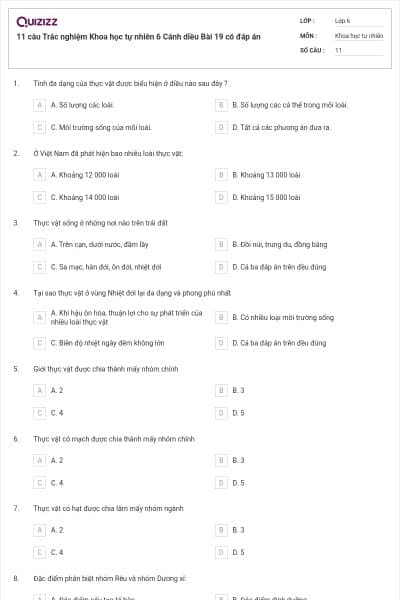 11 câu Trắc nghiệm Khoa học tự nhiên 6 Cánh diều Bài 19 có đáp án