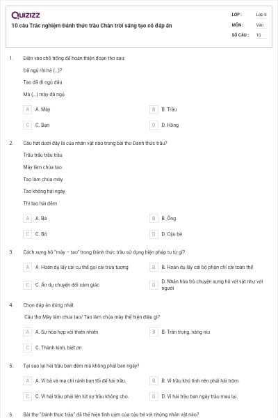 10 câu Trắc nghiệm Đánh thức trầu Chân trời sáng tạo có đáp án