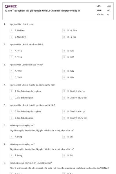 12 câu Trắc nghiệm tác giả Nguyễn Hiến Lê Chân trời sáng tạo có đáp án