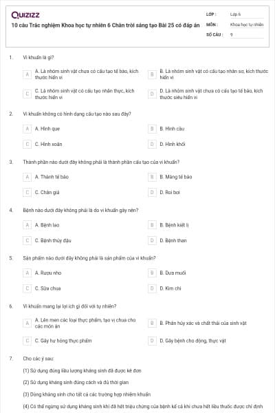 10 câu Trắc nghiệm Khoa học tự nhiên 6 Chân trời sáng tạo Bài 25 có đáp án