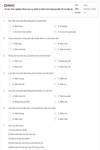 10 câu Trắc nghiệm Khoa học tự nhiên 6 Chân trời sáng tạo Bài 28 có đáp án