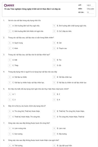 15 câu Trắc nghiệm Công nghệ 6 Kết nối tri thức Bài 2 có đáp án