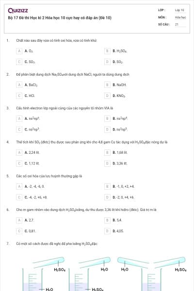 Bộ 17  Đề thi Học kì 2 Hóa học 10 cực hay có đáp án (Đề 10)