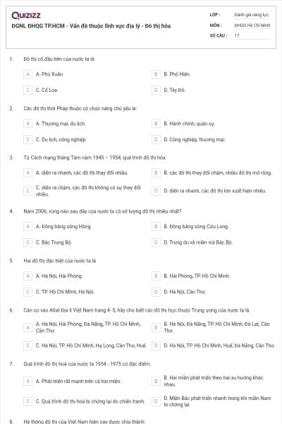 ĐGNL ĐHQG TP.HCM - Vấn đề thuộc lĩnh vực địa lý - Đô thị hóa