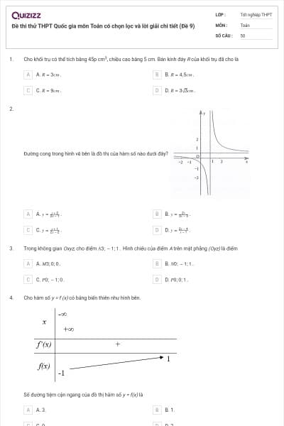 Đề thi thử THPT Quốc gia môn Toán có chọn lọc và lời giải chi tiết (Đề 9)