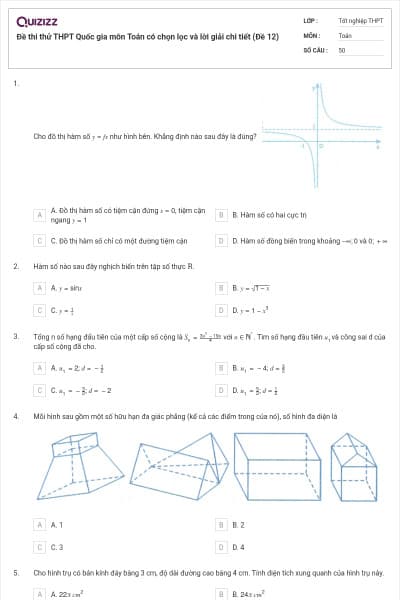 Đề thi thử THPT Quốc gia môn Toán có chọn lọc và lời giải chi tiết (Đề 12)