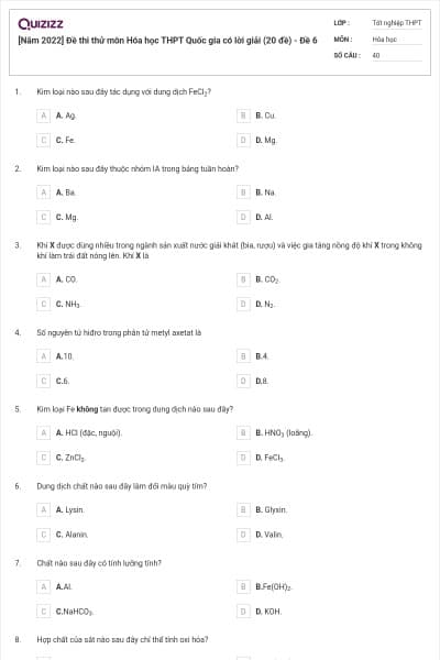 [Năm 2022] Đề thi thử môn Hóa học THPT Quốc gia có lời giải (20 đề) - Đề 6