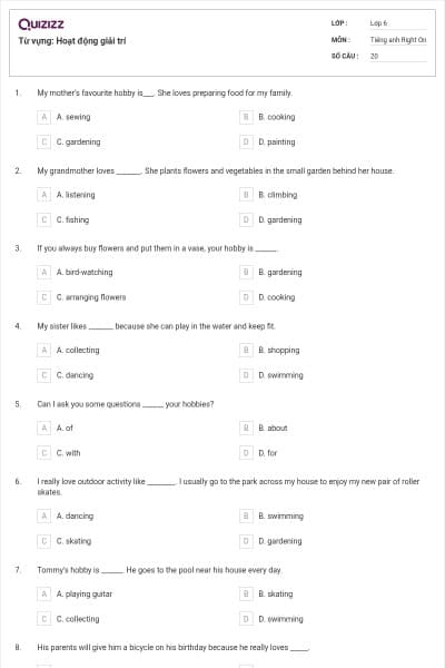 Từ vựng: Hoạt động giải trí