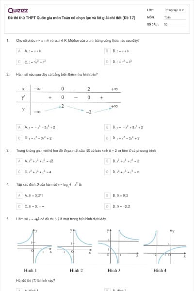 Đề thi thử THPT Quốc gia môn Toán có chọn lọc và lời giải chi tiết (Đề 17)