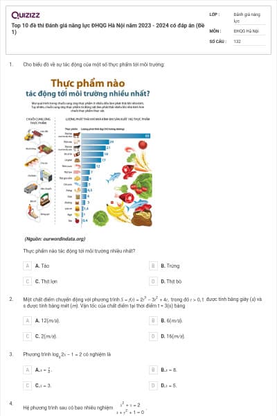 Top 10 đề thi Đánh giá năng lực ĐHQG Hà Nội năm 2023 - 2024 có đáp án (Đề 1)